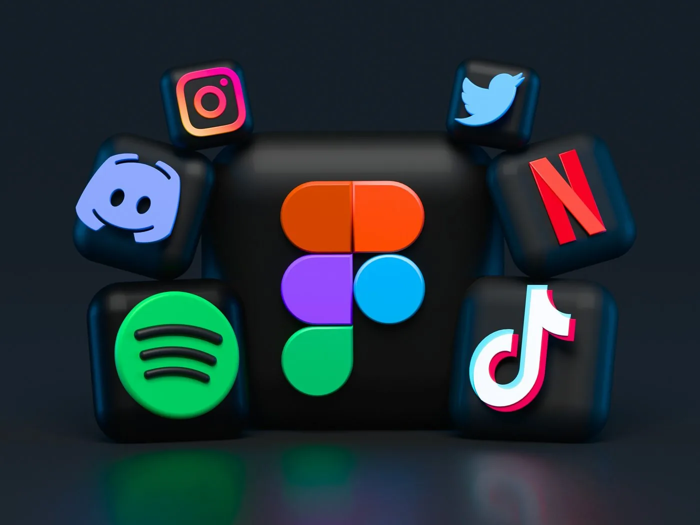 3D render of popular social media app icons